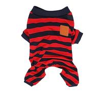 Striped Dog Pajamas | Lightweight & Stretchy Pet Clothes for Sleeping/Home/Daily Walks | 4 Legged Soft Polyester Dog Pajamas with Red Blue Stripes (L)