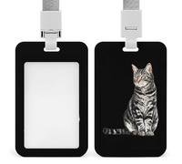 Striped Domestic Cat Fashion ID Badge Holder Sliding Vertical Name Tag Card Protector with Lanyard