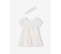 Striped Dress with Shimmery Thread + Matching Headband, Occasion Wear Outfit for Babies striped white
