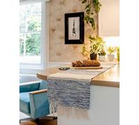 Striped Earthy Handwoven Cotton Table Runner - 184 x 35cm - Blue Tones - Rustic Dining Table Décor - Natural Fibre - Lightweight and Durable - Ideal for Everyday and Seasonal Styling