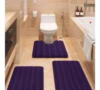 Striped Eggplant Purple Bathroom Rug Set 3 Pieces Ultra Soft, Non Slip Chenille Bath Carpet, Absorbent Plush Shaggy Bath Mats for Bathroom, Toilet, Bedroom, Kitchen