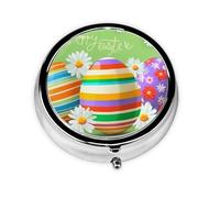 Striped Eggs Small Pill Box 3 Compartment Portable Pill Box for Purse Pocket Spring Easter Mini Medicine Organiser for Daily Vitamin Fish Oil Storage
