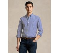 Striped Embroidered Logo Shirt in Cotton Poplin and Slim Fit white/blue