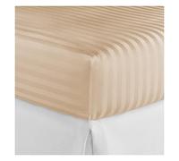 Striped Fitted Sheet 30cm Deep, Mattress Cover, Premium Quality Bedding Linen, Polycotton Fabric, Hypoallergenic, Easy Care, Machine Washable, UK Standard Sizes (Beige, Double)