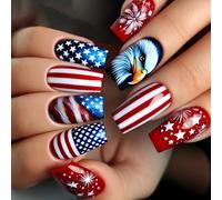 Striped Flag Press-On Nails | 24 Pcs Long-Lasting & Easy Apply Nail Decals for Women | Fake Nails with Vibrant Design | DIY Manicure Supplies for Party, Holiday, Daily