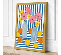 Striped Floral Arrangement Canvas Wall Art Print 36x24 Inch