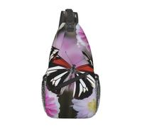 Striped Flower Butterfly Printed Sling Bag Crossbody Backpack for Men Women, Versatile Casual Shoulder Chest Bag for Running Hiking Cycling Travel Work