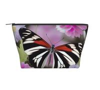 Striped Flower Butterfly Printing Trapezoid Makeup Bag for Women Girl Large Capacity Portable Travel Cosmetic Bag Makeup Pouch Organizer