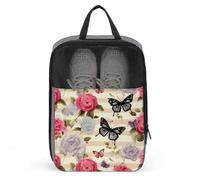 Striped Flower Butterfly Shoe Bag Travel Shoe Organizer Water-Resistant Shoe Pouch with Zipper Sneaker Dust Bag, gray, One Size, Modern