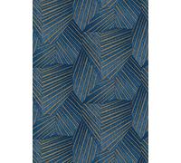 Striped Geometric Blue Gold Art Deco Metallic Wallpaper