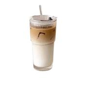 Striped Glass Coffee Cup Glass Cup with Straw and Lid for Water Coffee Tea Transparent Drinkware