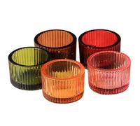 Striped Glass Tea Candle Cup Set of 5 Holders for Romantic Candlelight Dinners Festival Decor Mixed Colors