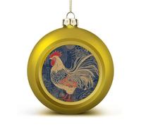 Striped Golden Rooster Christmas Ball Ornaments - Shatterproof Plastic Vintage Rustic Xmas Tree Decorations Pendant for Family Holiday Wedding Party Xmas Hanging Decoration