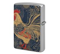 Striped Golden Rooster Metal Lighter Case Cover, Personalized Graffiti Lighter Sleeve, Waterproof Double-Sided Protector for Women Men Gifts