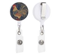 Striped Golden Rooster Retractable Badge Reel - Personalized ID Name Badge Holder with Lanyard Cute Badges Reel Holder Round Nurse Doctor Name Tag Badges Clip for Work