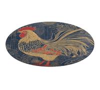 Striped Golden Rooster Round Area Rug Non Slip Backing Doormat Water Absorbent Plush Throw Low-Pile Non-Slip Floor Mat Carpet for Living Room Bedroom Entryway Nursery Room 60 * 60cm