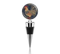 Striped Golden Rooster Wine Stoppers Reusable Wine Bottle Stopper Decorative Champagne Stoppers Silicone Beverage Bottle Sealer Keep Fresh, Leakproof Wines Saver for Bar Party Decor