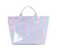Striped Handbag - Large Waterproof Shiny Look Handbag - Large Portable Tote Bag for Women, Summer, Travel, Work, Sport, Pool, School, University, Blue / Pink, Se référer au descriptif