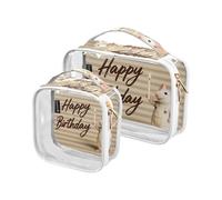 Striped Happy Birthday Childish Words 2 Pack Clear Hanging Toiletry Bag TSA Approved Reusable Large Cosmetic Bag Men’s Shaving kit Bolsa de maquillaje