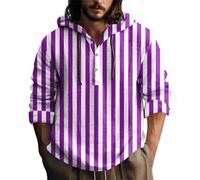 Striped Hoodies For Men Sweatshirt - Mens Striped Print Button Up Sweatshirt Long Sleeve Drawstring Hoodies Trend Loose Fit Pullover Casual Fashion Pullover Lightweight Breathable Outwear