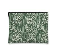 Striped Horse Print Makeup Bag, Abstract Modern Cosmetic Travel Pouch for Women, Portable Canvas Zipper Organizer, Everyday Skincare Toiletry Bag, Green, 7x9 Inch, Striped Horse