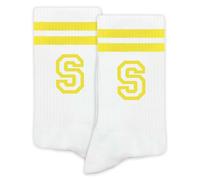 Striped Initial Socks with the Letter in Yellow, Socks for Adult, Teens, Men&Women Socks, Gifts for Friends, Family, etc., S, 7 UK
