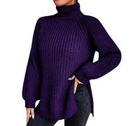 Striped Jumpers For Women Uk Loose Solid Color Sweater Medium Long Autumn/Winter Turtleneck Long Sleeved Knit Sweater 111 Fluffy Jumpers For Women Uk Sales Butterfly Print Christmas Womens Sweater