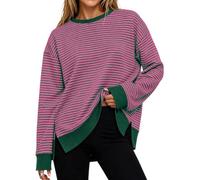 Striped Jumpers for Womens UK Oversized Hoodie Waffle Knit Cashmere Sweater | Y2k Long Sleeve Crew Neck Jumpers Essential Hoodie Relaxed Fit Ribbed Cuffs,Side Slit Hem,Autumn Winter Sweatshirts Pullover