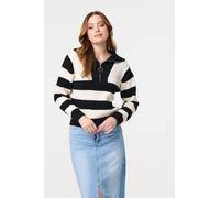 Striped Knit 1/4 Zip High Neck Pullover Izabel London White 14