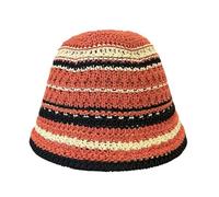 Striped Knitted Fisherman Hat UV Protection Big Eaves Straw Bucket Cap Multicolor Breathable Sun Summer(Red)
