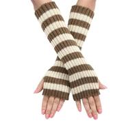 Striped Knitted Gloves Winter Half Finger Mitten Thicken Keep Warm Christmas Lengthen Wrist Gloves For Girlfriend Knit Gloves Women Knit Gloves With Knit Design Women Winter Knit Warm Gloves Long Knit