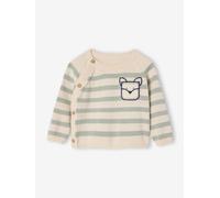 Striped Knitted Jumper with Fancy Pocket, for Newborns marl beige