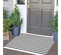 Striped Layered Doormat 24'' x 35'' Black and White Striped Rug Front Porch Rug Machine Washable Indoor Outdoor Doormat for Front Porch Hand-Woven Entryway Rug for Laundry/Bathroom/Bedroom