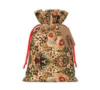 Striped Leopard Christmas Drawstring Sack Gift Bag, Lightweight And Cute In Design