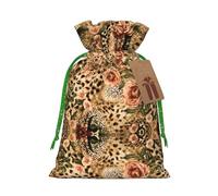 Striped Leopard Christmas Drawstring Sack Gift Bag, Lightweight And Cute In Design