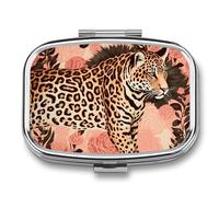 Striped Leopard Pill Box for Pocket Square Pill Box 2 Compartment Decorative Portable Travel Pill Holder Tablet Vitamin Organizer Mini Pill Case