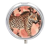 Striped Leopard Pill Box Medicine Pill Organizer 3 Compartment Daily Pill Case Small Pill Container Round Pill Holder Travel Pill Box Metal Pill Case for Purse Pocket