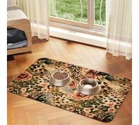 Striped Leopard print Cats Pet Bowl Placemat Pet Feeding Mats for Dogs, Non-Slip PU Leather Tablecloth for Pets