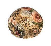 Striped Leopard Print Double Layer Shower Cap Reusable Lightweight And Soft Bath Hair Cap For Women