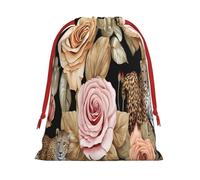 Striped Leopard -Print Drawstring Gifts Bags M Size - Soft Flannel Fabric Reusable For Wedding Party Favors Gifts Packaging