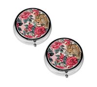 Striped Leopard Print Pill Box 3 Compartment Medicine Pill Case,Portable for Pocket Or Purse Pill Organizer Decorative Metal Medicine Vitamin Organizer Unique Gift