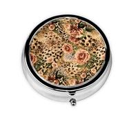 Striped Leopard Print Pill Box Purse Small Round Pill Case Decorative Box Metal Medicine Vitamin Pill Organizer for Pocket Or Purse