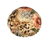 Striped Leopard Print Shower Essentials Bonnet For Women, Large Washable Elastic Band Bath Hair Wrap Shower Cap