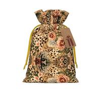 Striped Leopard Print Small Drawstring Pouch For Gifts,Reusable Gift Bag,For Holiday And Party Presents