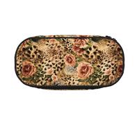 Striped Leopard Print Unisex Pencil Case Pouch - Compact Design for Pencils, Small Items - Double-Headed Zipper