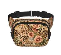 Striped Leopard Print Unisex Square Double Layer Waist Bag Crossbody Fanny Pack Travel Workout Accessory, Black, One Size