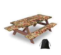 Striped Leopard Print Waterproof Picnic Table Cover With Bench Cover Set Of 3 Elastic Edge Durable Outdoor Tablecloth