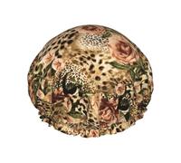 Striped Leopard Reusable Luxury Shower Cap For Women, Double Layers Protective Elastic For Women Spa Salon