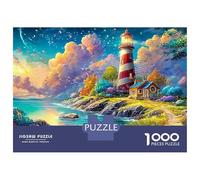 Striped Lighthouse with Small Cottage 1000 Piece Jigsaw Puzzle Coastal Lighthouse Brainteasing Fun for Adults & Kids 70x50cm/1000pcs