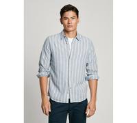 Striped Linen/Cotton Shirt Blue/White